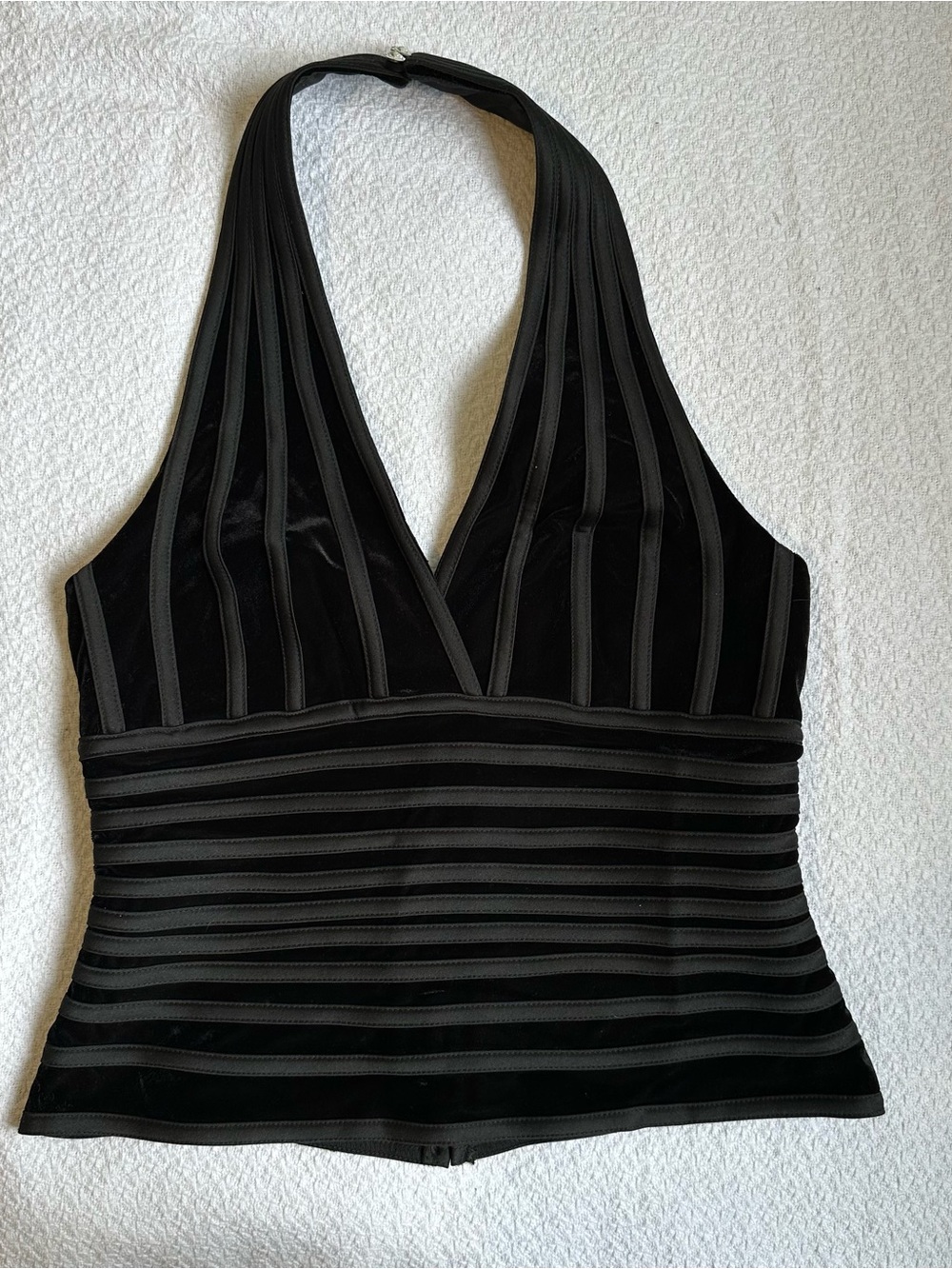 JS Collections Black Textured Stripe Halter Top